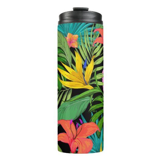 Patroonbloem Tropical Flowers Leaves Thermosbeker (Voorkant)