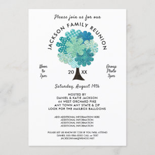 Patroonboomfamilie reunion Blue Green Invitation Kaart