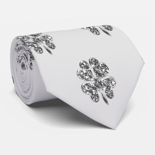 Patroonfaux Silver Grey Pattern Clovers Stropdas (Opgerold)