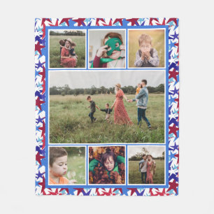 Patroonfotocollage rood-wit-staarten fleece deken