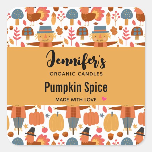 Patroonkaars voor Thanksgiving in Turkije en Scare Vierkante Sticker (Voorkant)