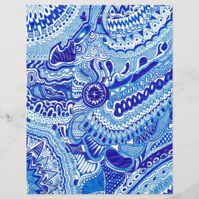 Patroonkunst in Royal Blue en White Ming (Voorkant)