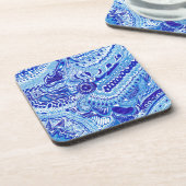 Patroonkunst in Royal Blue en White Ming Bier Onderzetter (Linkerzijde)