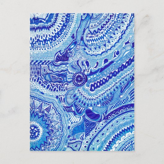 Patroonkunst in Royal Blue en White Ming Briefkaart (Voorkant)