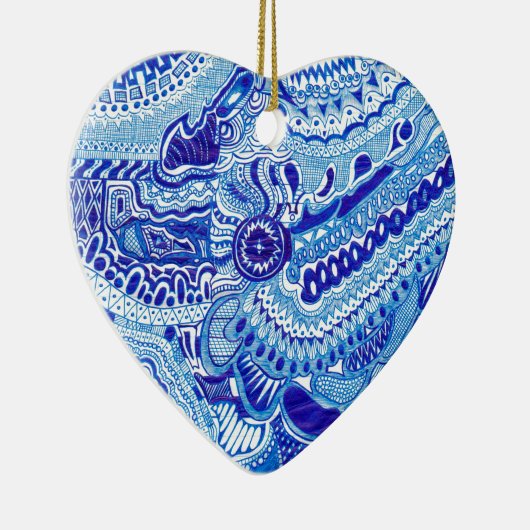 Patroonkunst in Royal Blue en White Ming Keramisch Ornament (Rechts)
