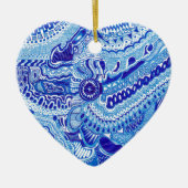 Patroonkunst in Royal Blue en White Ming Keramisch Ornament (Voorkant)