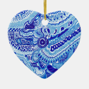 Patroonkunst in Royal Blue en White Ming Keramisch Ornament