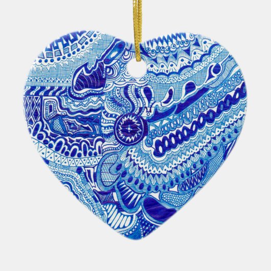 Patroonkunst in Royal Blue en White Ming Keramisch Ornament (Voorkant)