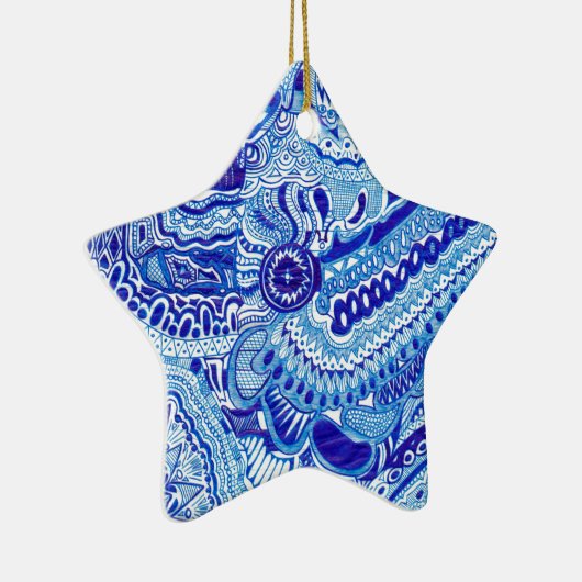 Patroonkunst in Royal Blue en White Ming Keramisch Ornament (Rechts)