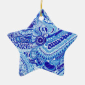 Patroonkunst in Royal Blue en White Ming Keramisch Ornament (Voorkant)