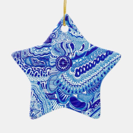 Patroonkunst in Royal Blue en White Ming Keramisch Ornament (Voorkant)
