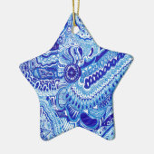 Patroonkunst in Royal Blue en White Ming Keramisch Ornament (Links)