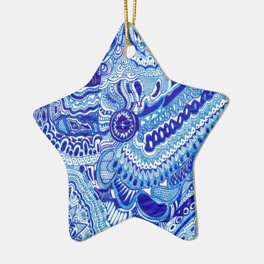 Patroonkunst in Royal Blue en White Ming Keramisch Ornament (Links)