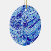 Patroonkunst in Royal Blue en White Ming Keramisch Ornament (Rechts)