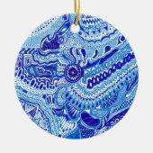 Patroonkunst in Royal Blue en White Ming Keramisch Ornament (Voorkant)