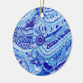 Patroonkunst in Royal Blue en White Ming Keramisch Ornament (Links)