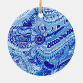 Patroonkunst in Royal Blue en White Ming Keramisch Ornament (Achterkant)