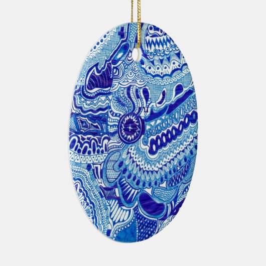 Patroonkunst in Royal Blue en White Ming Keramisch Ornament (Rechts)