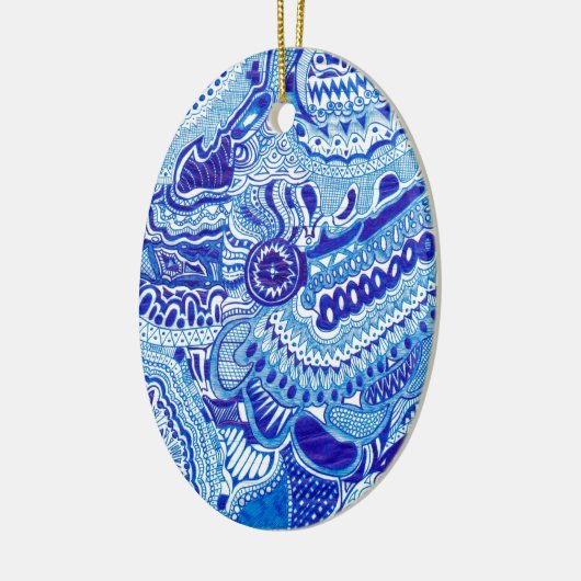Patroonkunst in Royal Blue en White Ming Keramisch Ornament (Links)