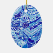 Patroonkunst in Royal Blue en White Ming Keramisch Ornament (Voorkant)