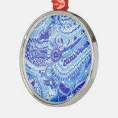 Patroonkunst in Royal Blue en White Ming Metalen Ornament (Links)