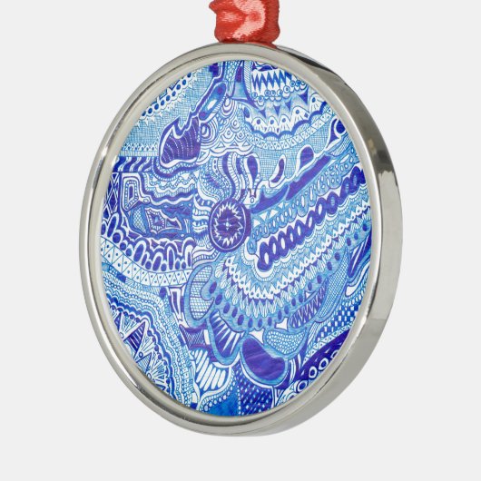 Patroonkunst in Royal Blue en White Ming Metalen Ornament (Links)