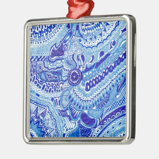 Patroonkunst in Royal Blue en White Ming Metalen Ornament (Links)