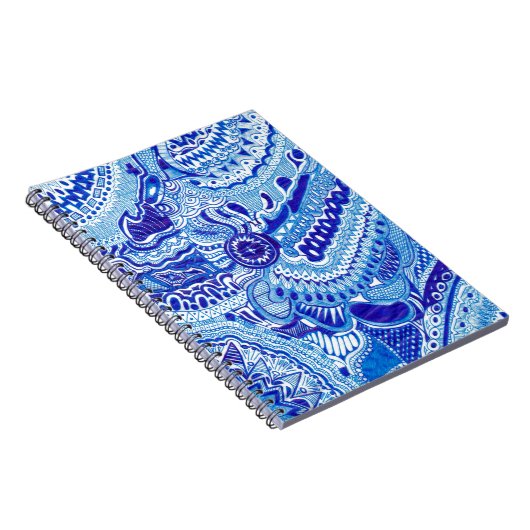 Patroonkunst in Royal Blue en White Ming Notitieboek (Rechterzijde)