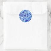 Patroonkunst in Royal Blue en White Ming Ronde Sticker (Tas)