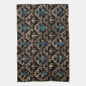 Patroonmarmer en goud van de Fleur-de-lis-patroon Theedoek (Verticaal)