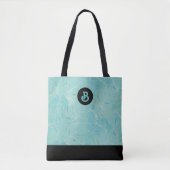 Patroonmonogram lichtblauw en gouden palmbladeren tote bag (Voorkant)