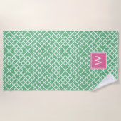 Patroonmonogram roze en groene bamboe strandlaken (Voorkant)