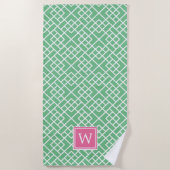 Patroonmonogram roze en groene bamboe strandlaken (Voorkant)