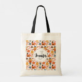 Patroonmonogram Thanksgiving Turkije en Scarecrow Tote Bag (Achterkant)
