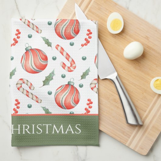 Patroonmonogram voor rode en groene kerstpannen theedoek (Quarter Fold)