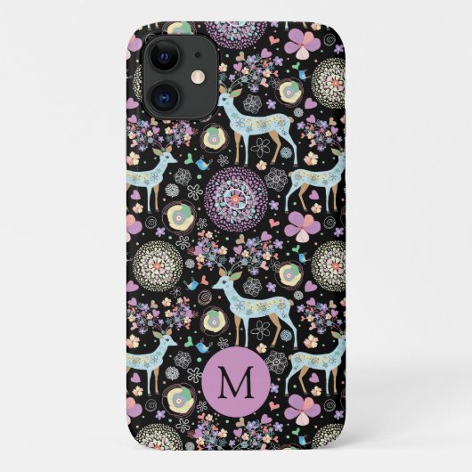 Patroonmonogram voor Whimsical Winter Deer Snowfla Case-Mate iPhone Case (Achterkant)