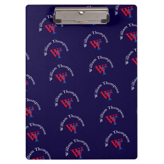 patroonnaam, gepersonaliseerd rood/blauw monogramm klembord (Voorkant)