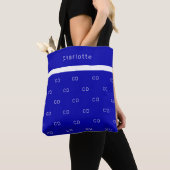 Patroonnaam koninklijk blauw wit monogram initiaal tote bag (Dichtbij)