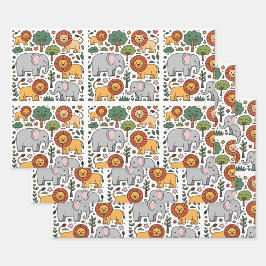 Patroonontwerp met olifanten en leeuwen. inpakpapier vel