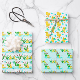 patroonpartij met schattige eend inpakpapier vel