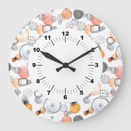 Patroonroze en blauw Abstract Grote Klok (Voorkant)
