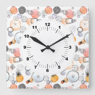 Patroonroze en blauw Abstract Vierkante Klok
