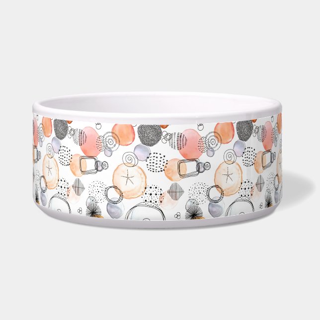  Patroonroze en blauw Abstract Voerbakje (Voorkant)