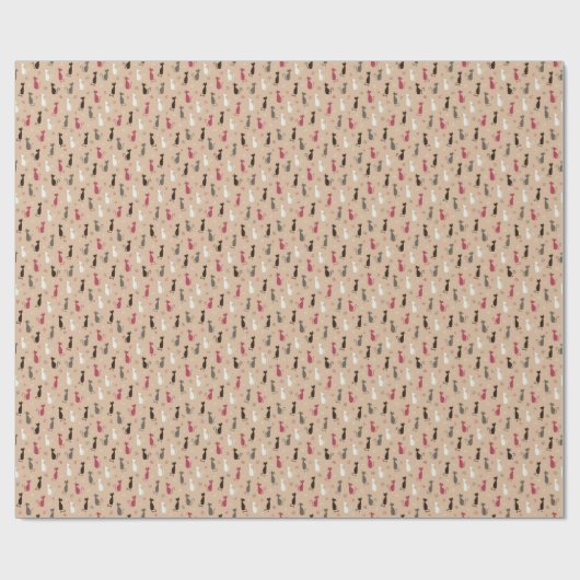 Patroonroze katten cadeaupapier (Vlak)