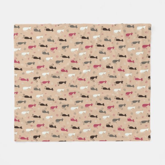 Patroonroze katten fleece deken (Voorkant (Horizontaal))