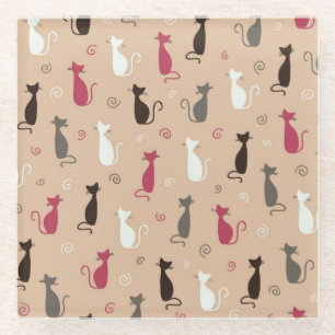 Patroonroze katten glazen onderzetter
