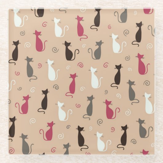 Patroonroze katten glazen onderzetter (Voorkant)