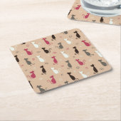 Patroonroze katten kartonnen onderzetters (Schuin)