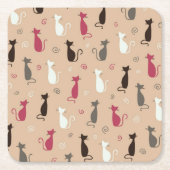Patroonroze katten kartonnen onderzetters (Voorkant)