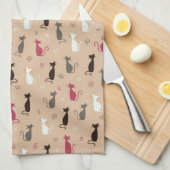 Patroonroze katten theedoek (Quarter Fold)